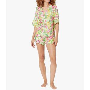 P.J. Salvage Tropical Print Womens Pajama Set Button-Up Shirt & Shorts Small new